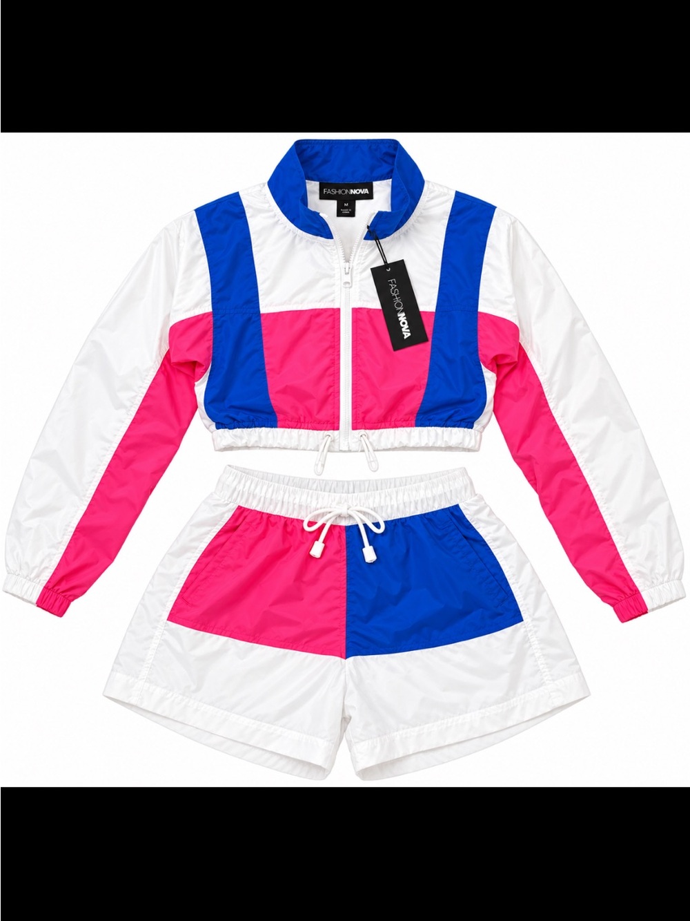 Fashion Nova Kids White, Blue & Pink Colorblock Windbreaker Set